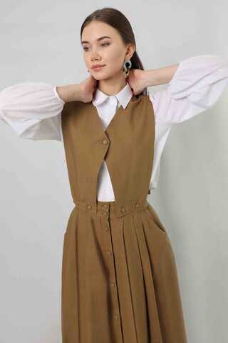 Vest Detailed Skirt Set Camel - 2