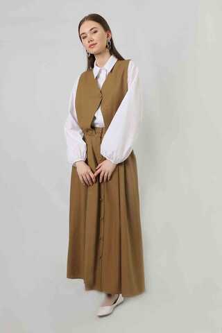 Vest Detailed Skirt Set Camel - 3
