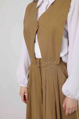Vest Detailed Skirt Set Camel - 4