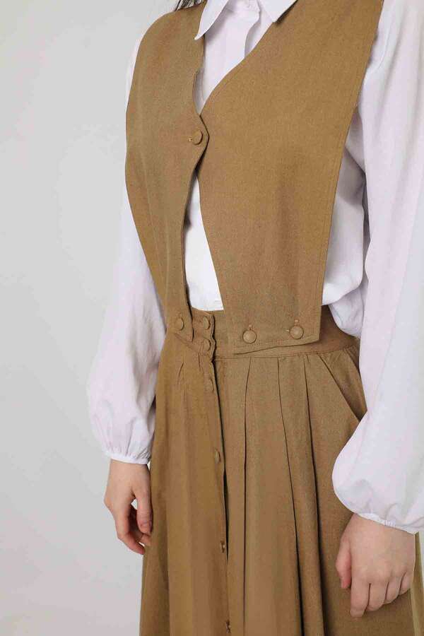 Vest Detailed Skirt Set Camel - 4