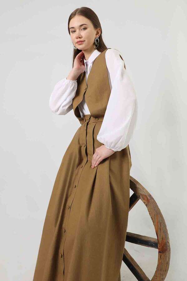 Vest Detailed Skirt Set Camel - 5