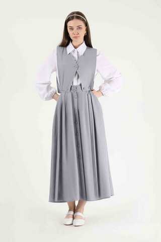 Vest Detailed Skirt Set Grey - 1