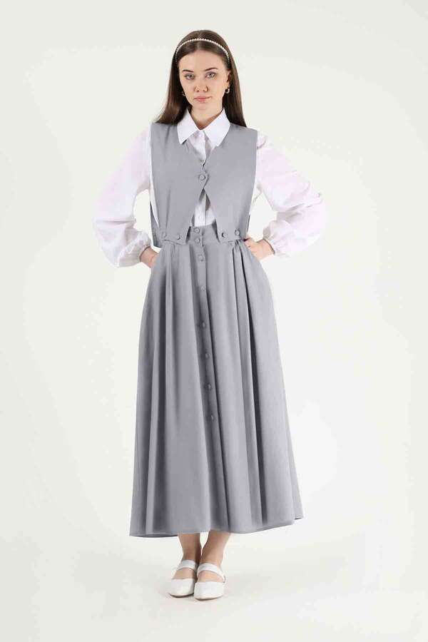 Vest Detailed Skirt Set Grey - 1