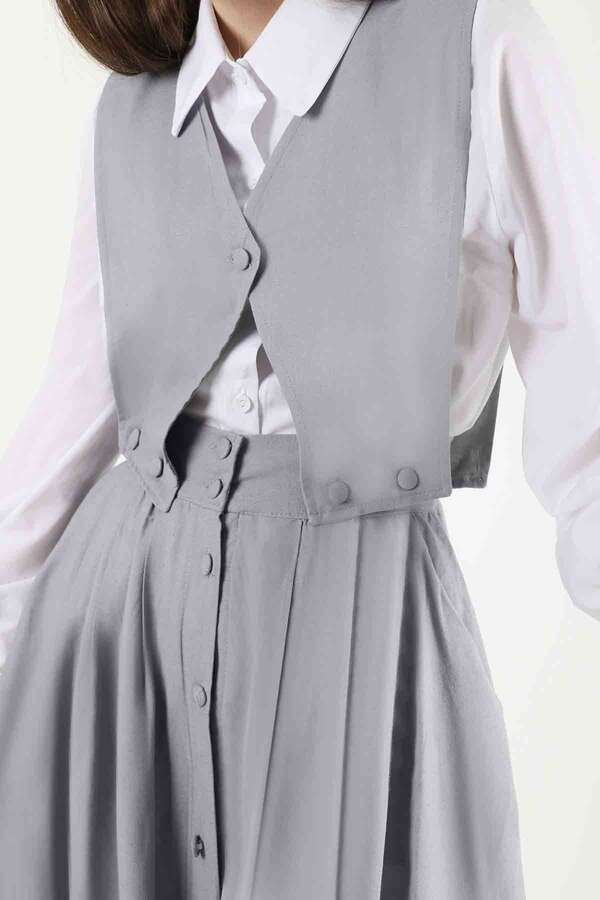 Vest Detailed Skirt Set Grey - 2