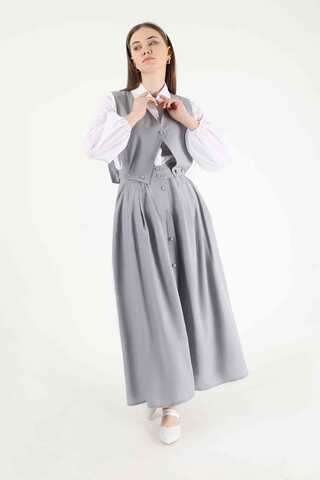Vest Detailed Skirt Set Grey - 3