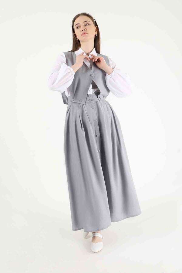 Vest Detailed Skirt Set Grey - 3