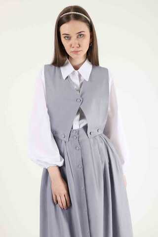 Vest Detailed Skirt Set Grey - 4