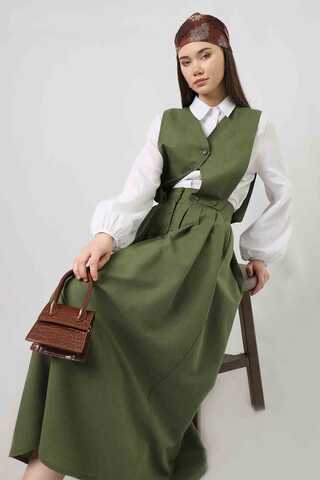 Vest Detailed Skirt Set Khaki - 1