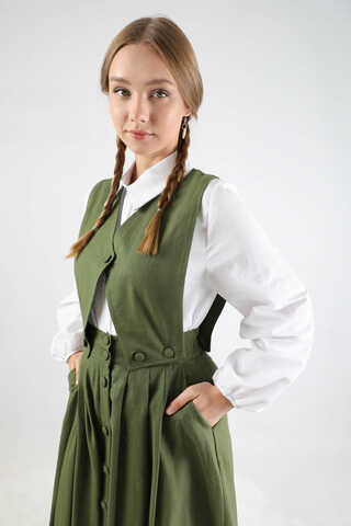 Vest Detailed Skirt Set Khaki - 2