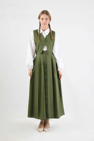 Vest Detailed Skirt Set Khaki - 3