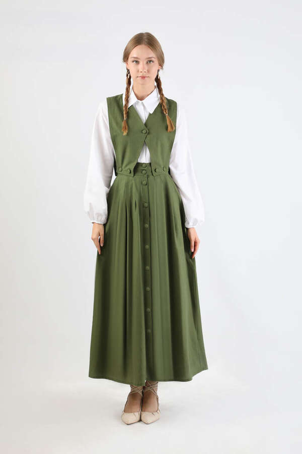 Vest Detailed Skirt Set Khaki - 3