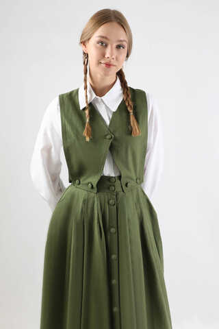 Vest Detailed Skirt Set Khaki - 4