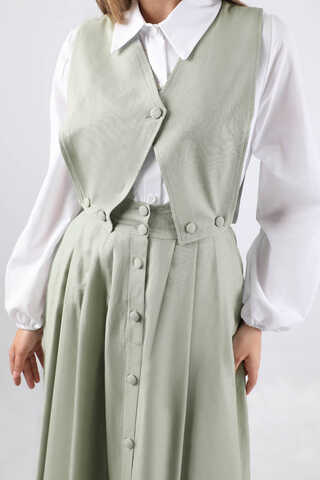 Vest Detailed Skirt Set Mint - 4