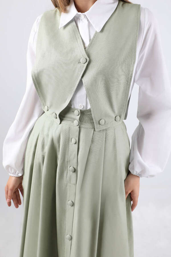 Vest Detailed Skirt Set Mint - 4