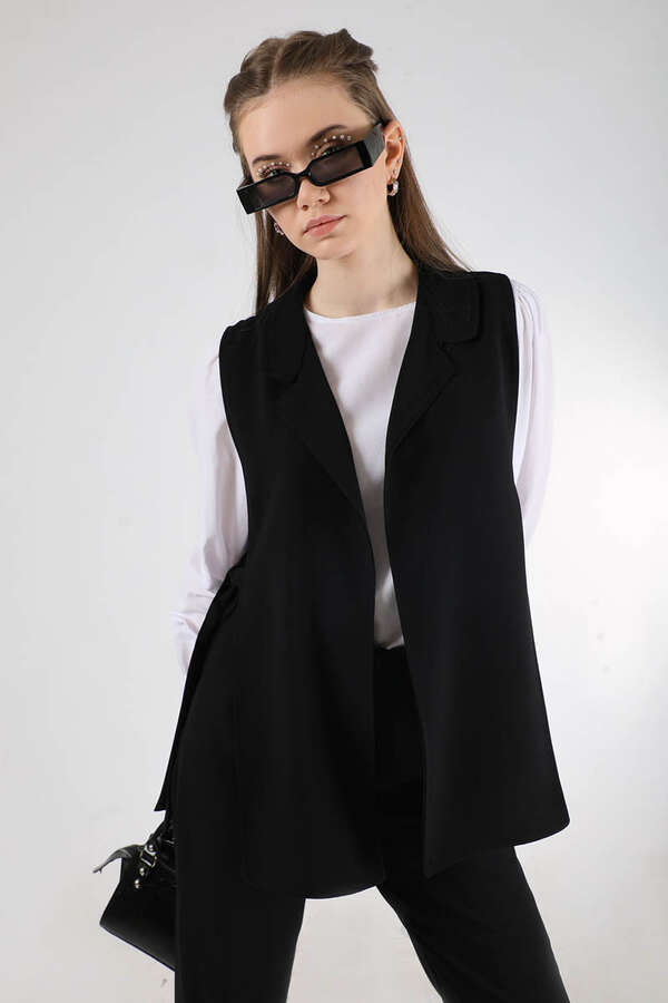 Vest Tunic Suit Dark Black White - 2