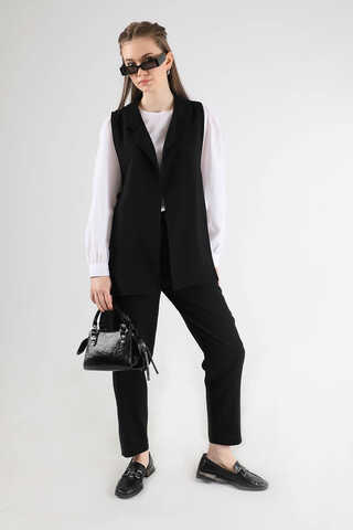 Vest Tunic Suit Dark Black White - 3