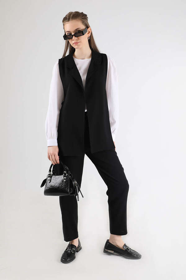 Vest Tunic Suit Dark Black White - 3