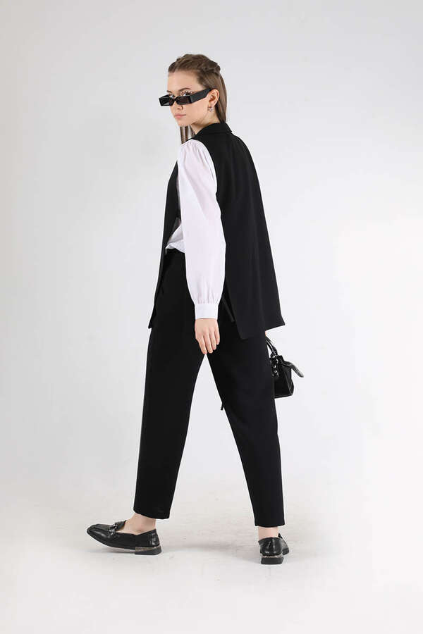 Vest Tunic Suit Dark Black White - 5