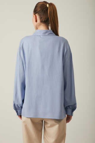 Viscose Linen Shirt Baby Blue - 11