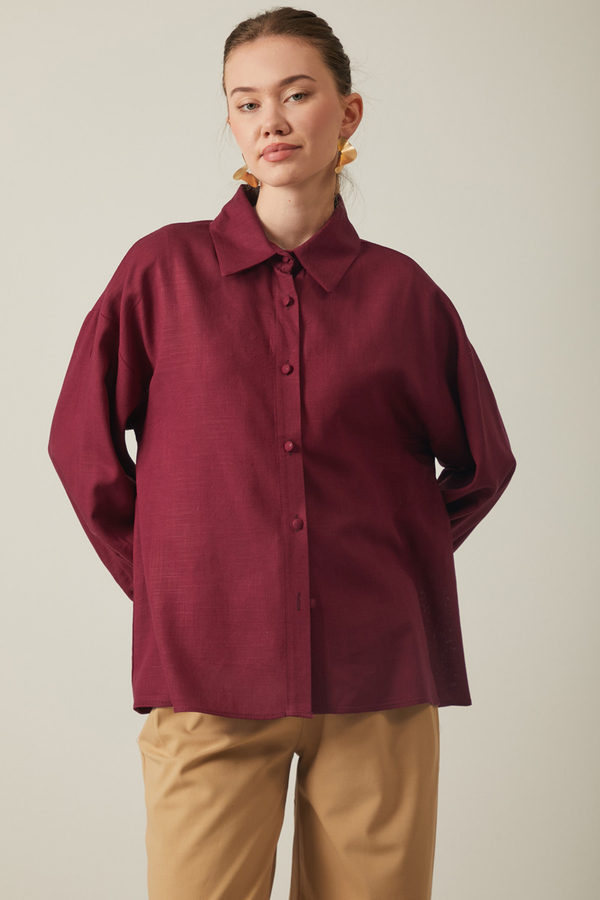 Viscose Linen Shirt Burgundy 