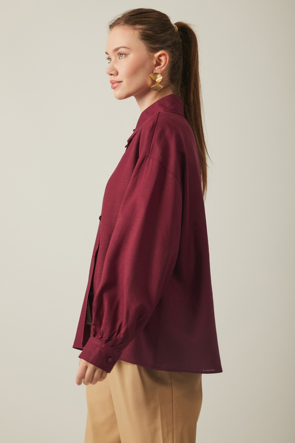 Viscose Linen Shirt Burgundy - 3