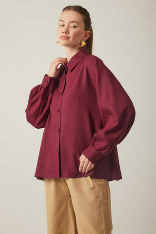 Viscose Linen Shirt Burgundy - 4