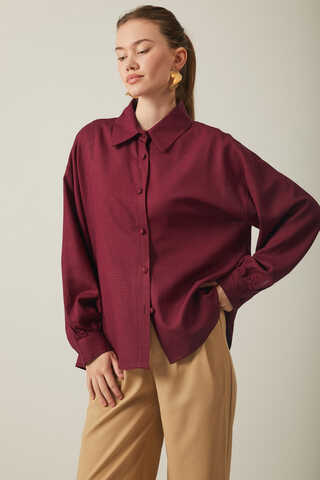 Viscose Linen Shirt Burgundy - 5
