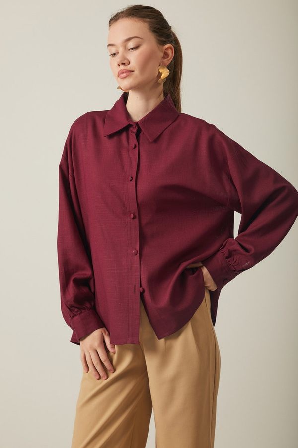 Viscose Linen Shirt Burgundy - 5