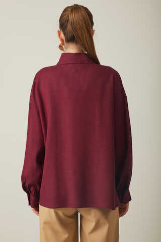 Viscose Linen Shirt Burgundy - 12