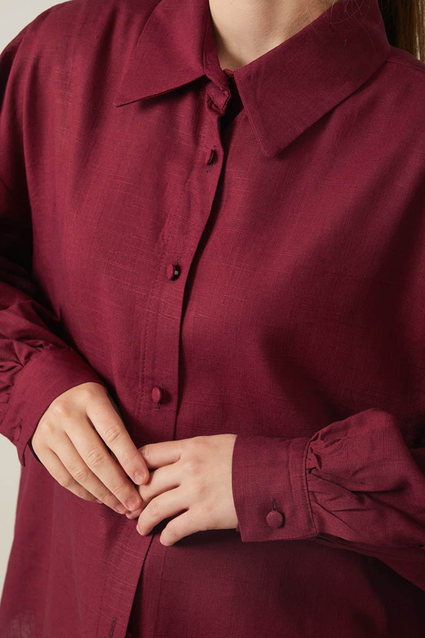 Viscose Linen Shirt Burgundy - 9