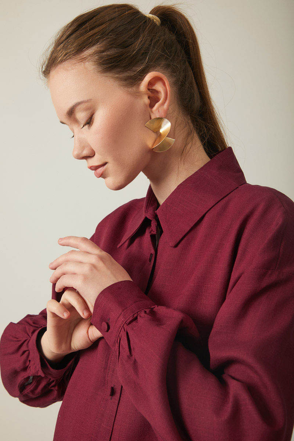 Viscose Linen Shirt Burgundy - 10