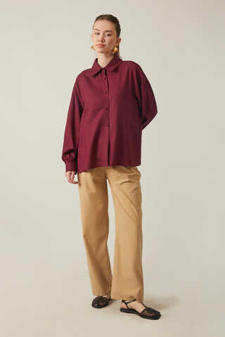 Viscose Linen Shirt Burgundy - 11