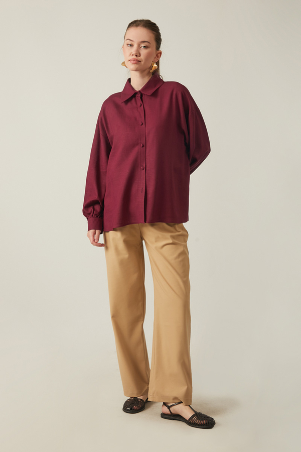 Viscose Linen Shirt Burgundy - 11