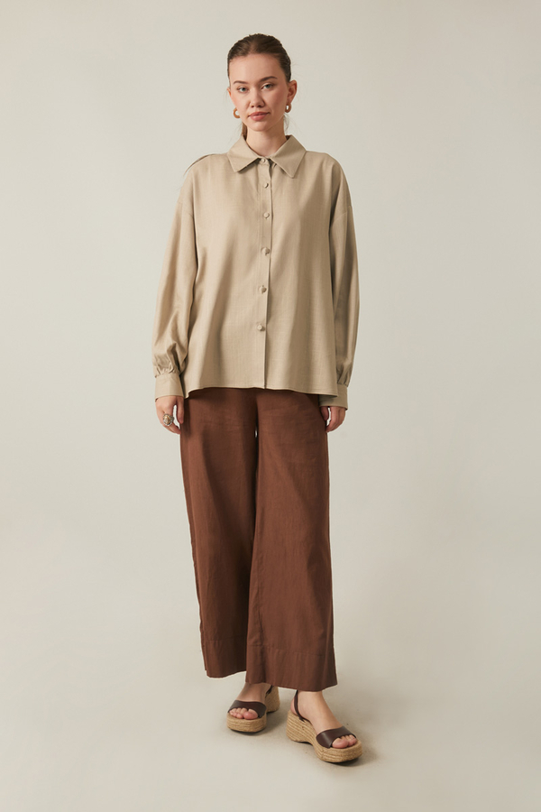 Viscose Linen Shirt Taupe - 1