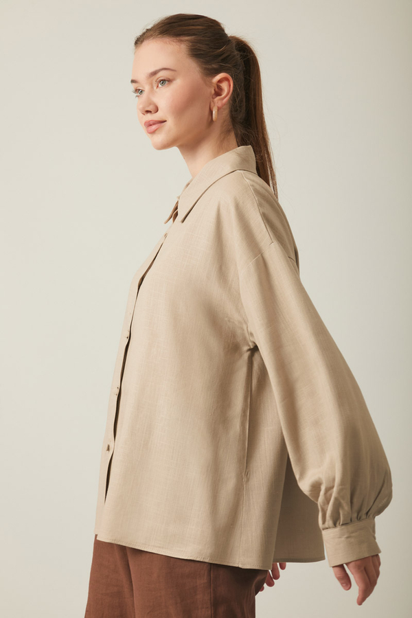 Viscose Linen Shirt Taupe - 4