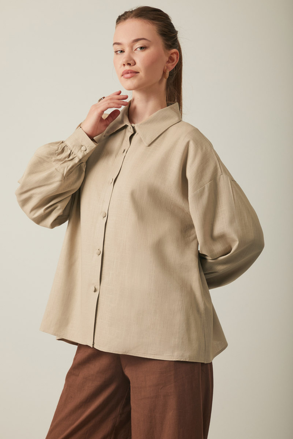 Viscose Linen Shirt Taupe - 5