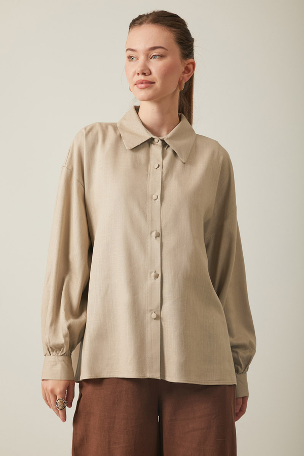 Viscose Linen Shirt Taupe - 3