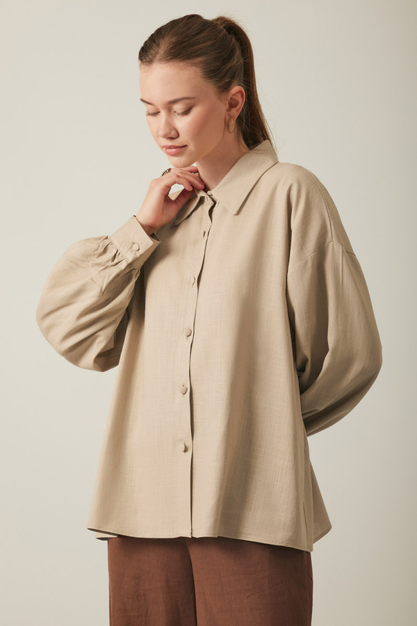 Viscose Linen Shirt Taupe - 6