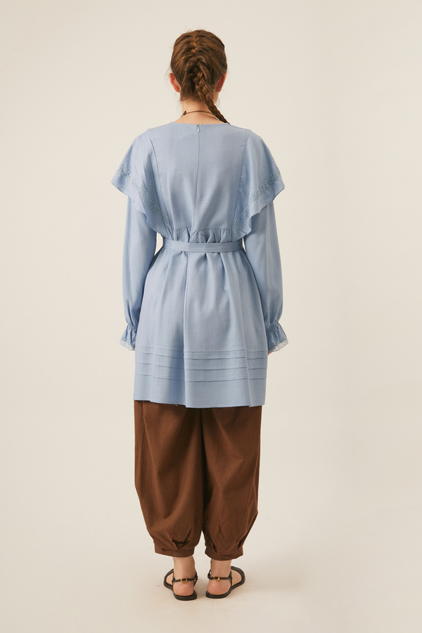 Volan Detaylı Dantelli Tunik Bebe Mavisi - 5
