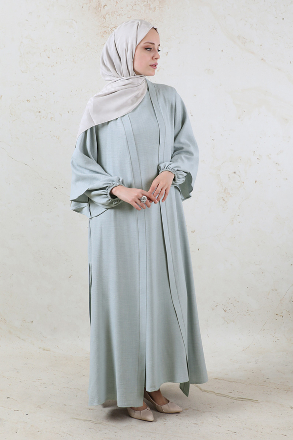Volanlı Abaya Takım Açık Gri - 1