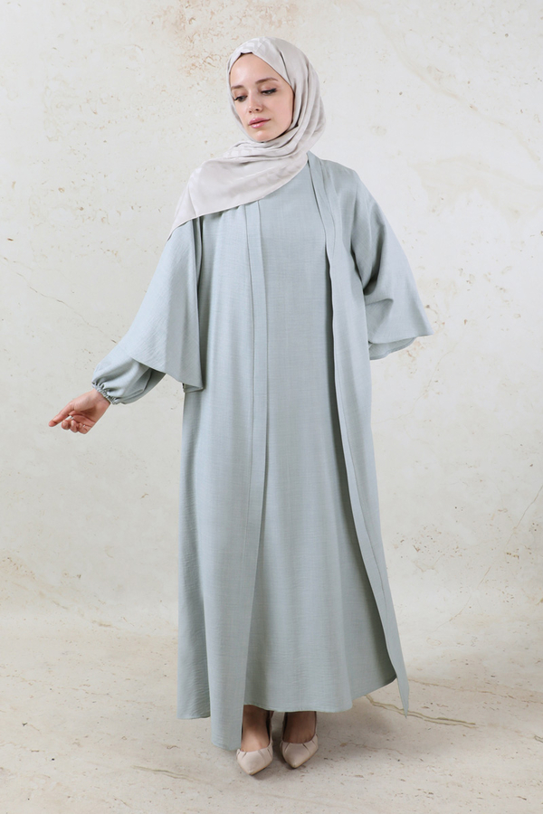 Volanlı Abaya Takım Açık Gri - 2