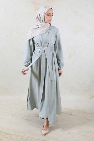Volanlı Abaya Takım Açık Gri - 3