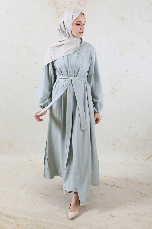 Volanlı Abaya Takım Açık Gri - 3
