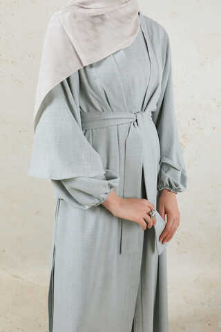Volanlı Abaya Takım Açık Gri - 4
