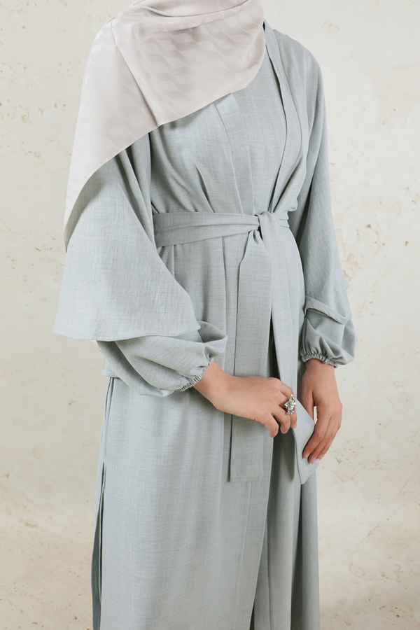 Volanlı Abaya Takım Açık Gri - 4