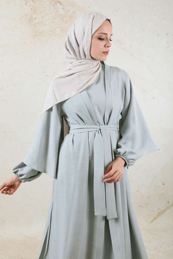 Volanlı Abaya Takım Açık Gri - 5