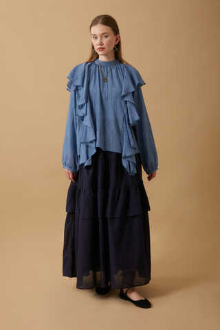 Volanlı Blouse Indigo - 2