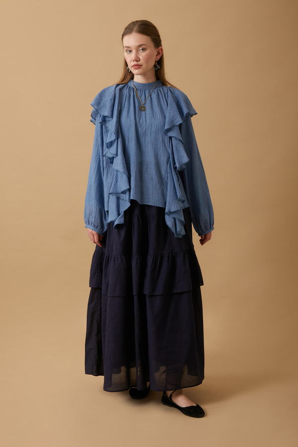 Volanlı Blouse Indigo - 2