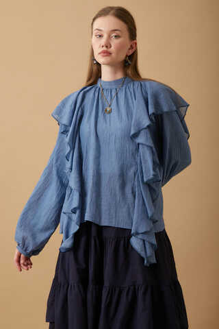 Volanlı Blouse Indigo - 1