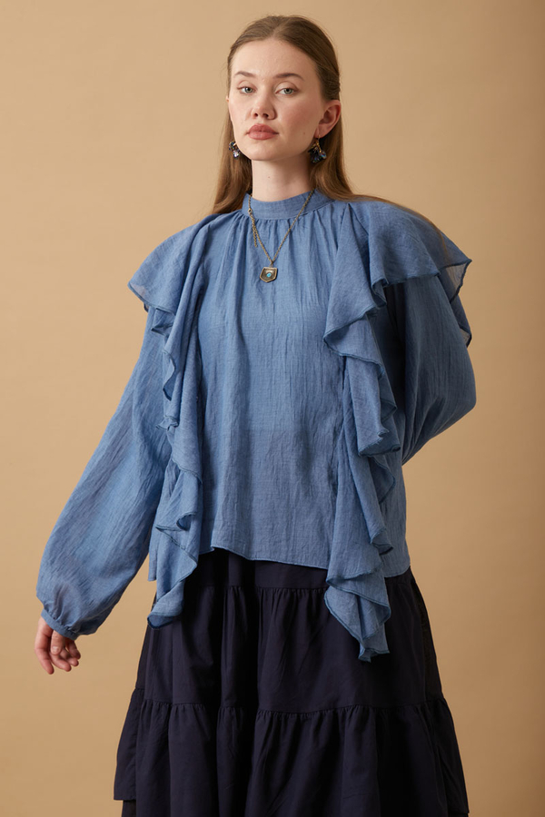 Volanlı Blouse Indigo - 1